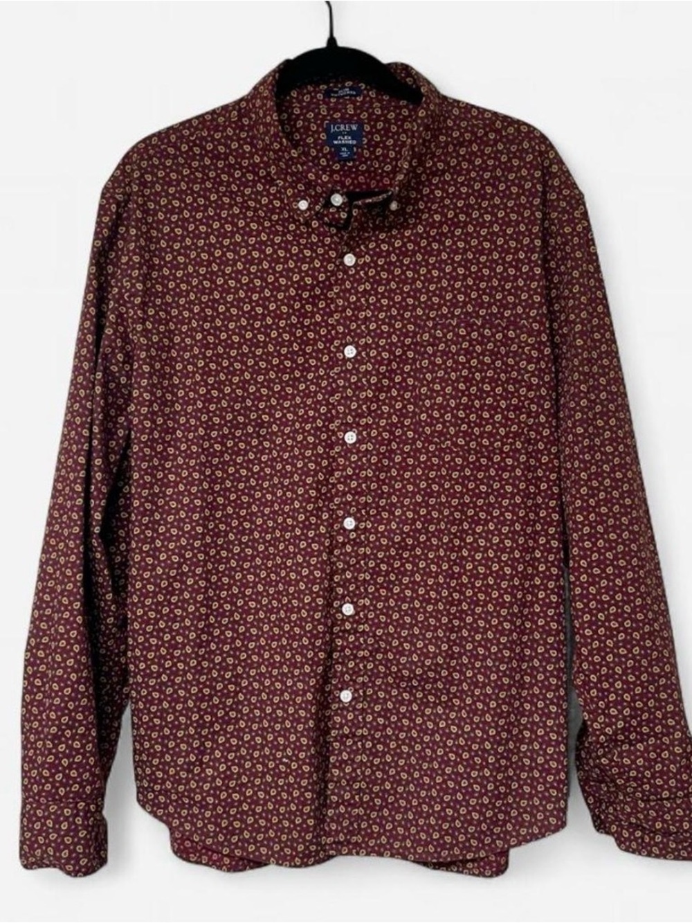 J.Crew burgundy paisley floral slim fit, flex wash button down shirt XL EUC